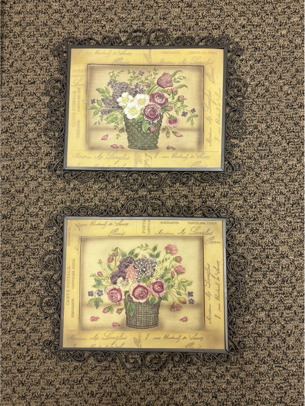 Two Kimberly Poloson 3D wall Art Sculptures Carte Postale Wrought Iron Frames